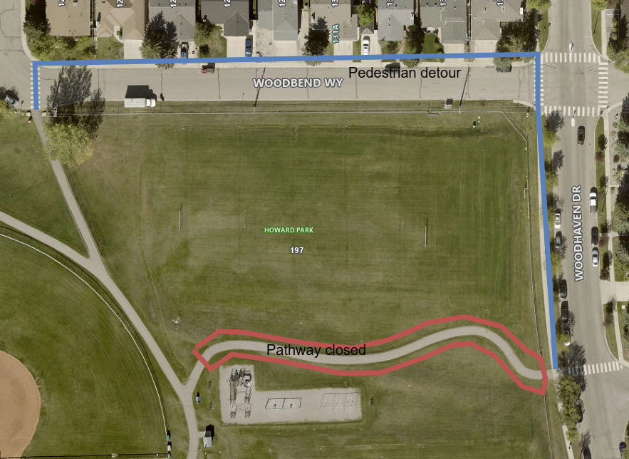 Birdseye view of Howard Park and pathway closure