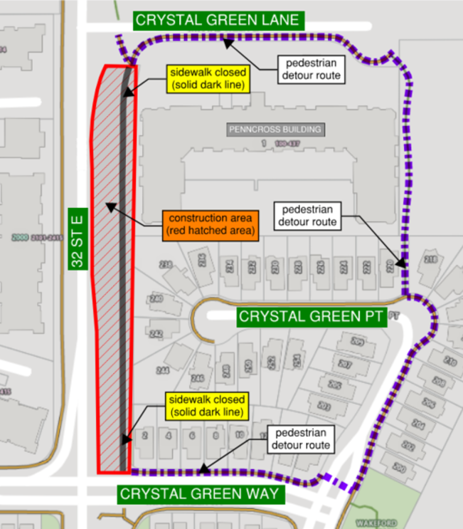 32nd St E construction area map Crystal Green Lane_Way