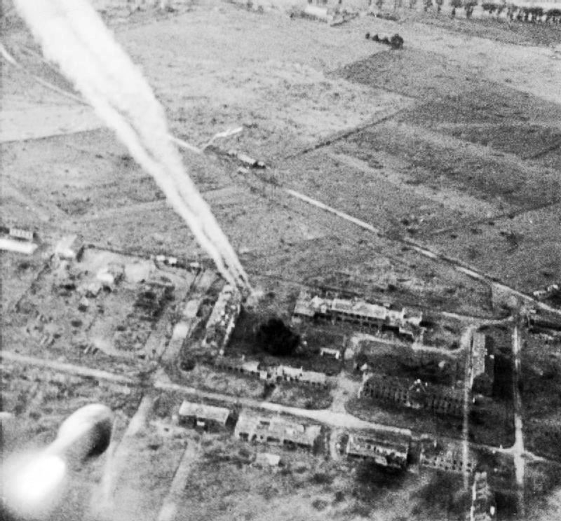 Aerial view of an airfield during World War Two.
