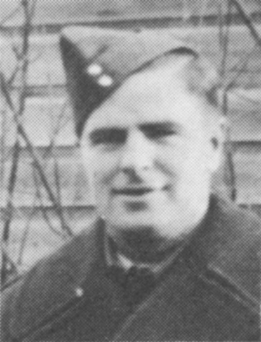 Black and white photo of a man's head and shoulders wearing a World War Two army uniform.