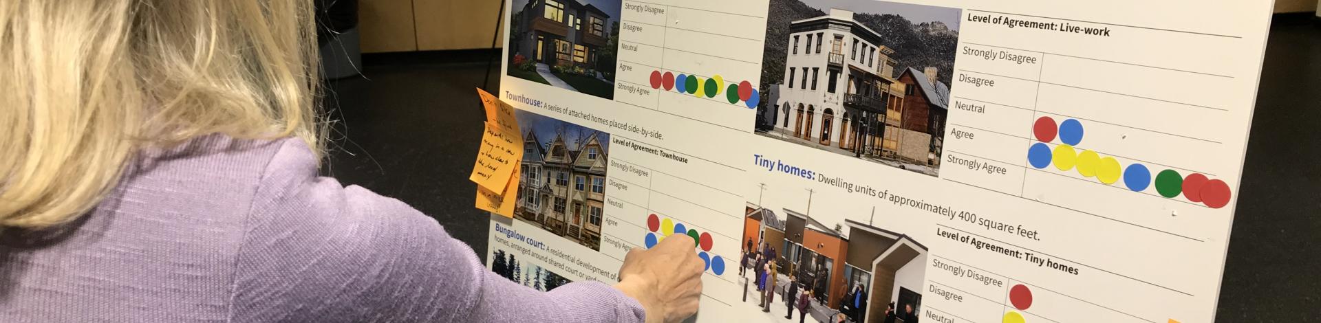 woman participating in public engagement on types of housing as part of Municipal Development Planning