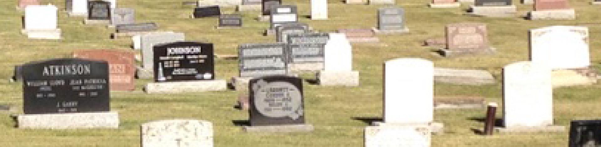 A photo of gravestones in a cemetery.