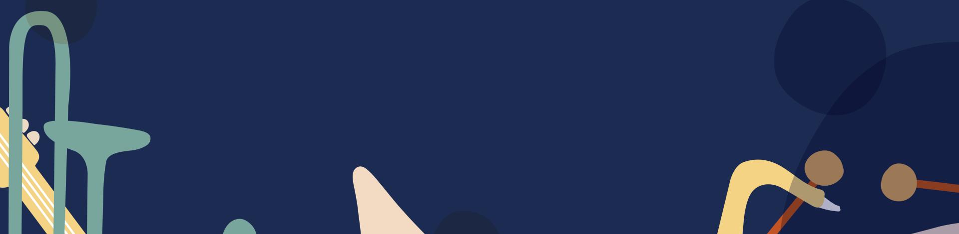 jazz musical instruments on blue background