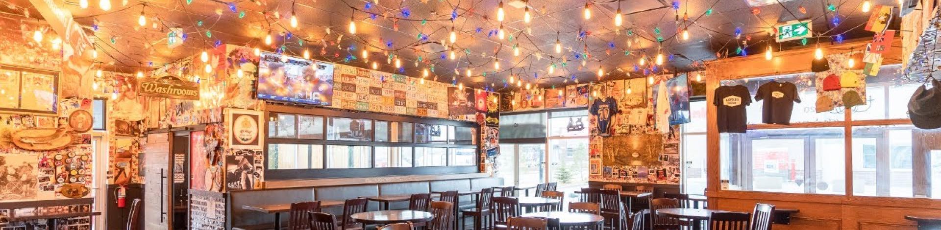 a pub setting with lots of light and no people 