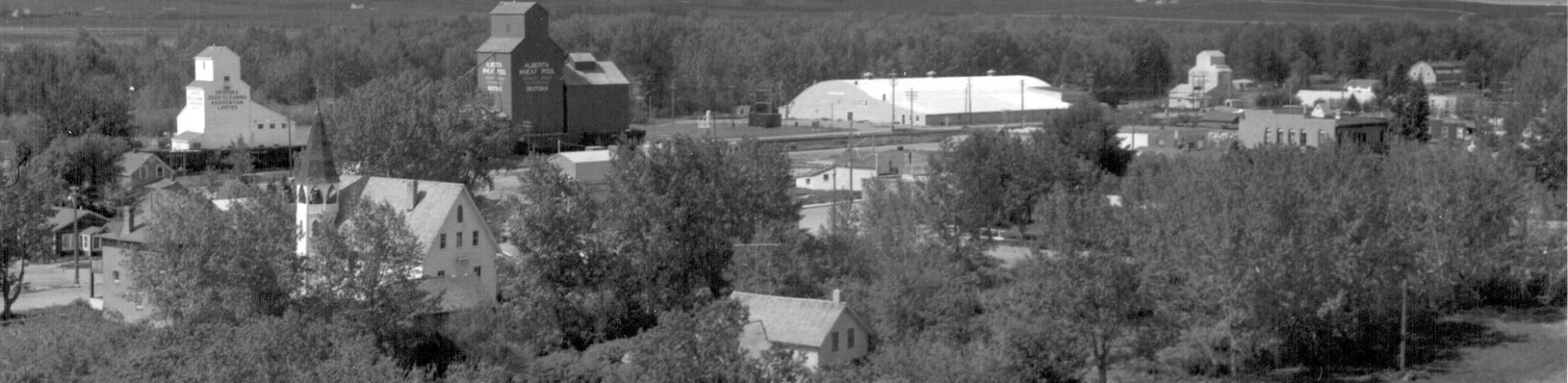 An aerial view of Okotoks.