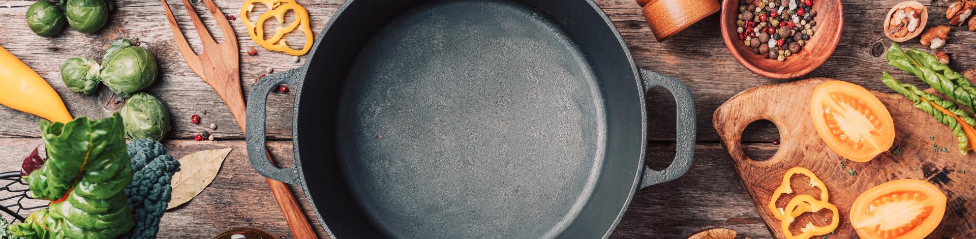 arious vegetables and cooking pot