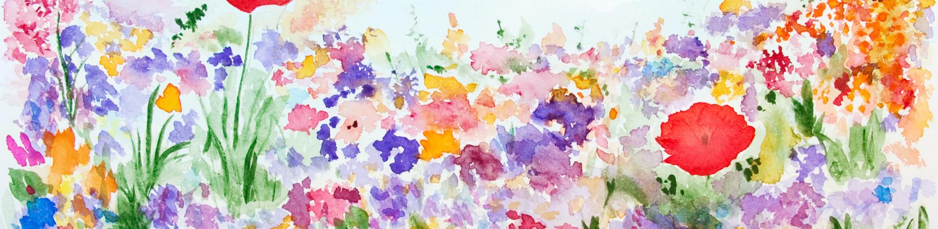 Summer flowers in the garden watercolor hand-painted