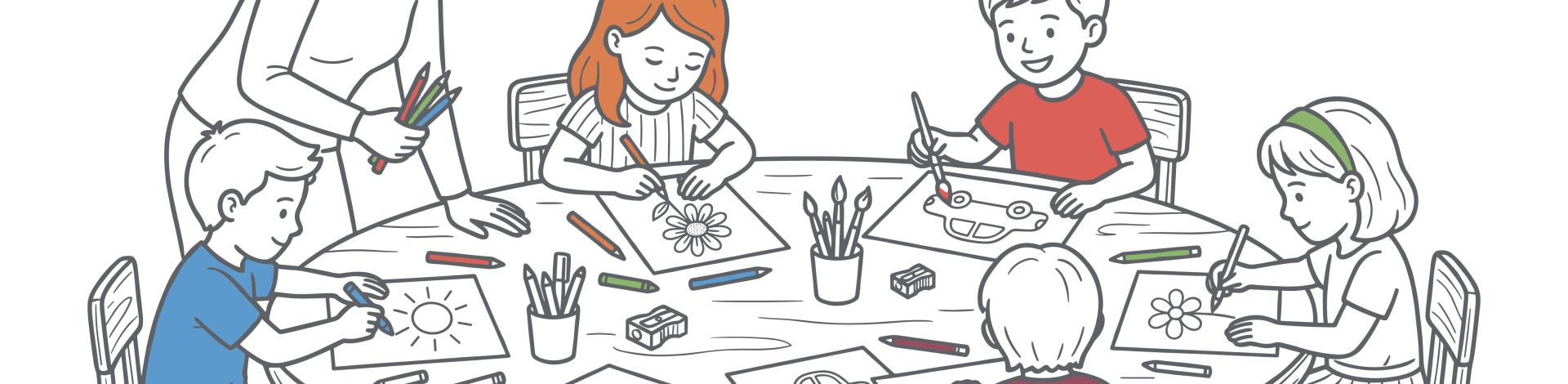 Group of young students art