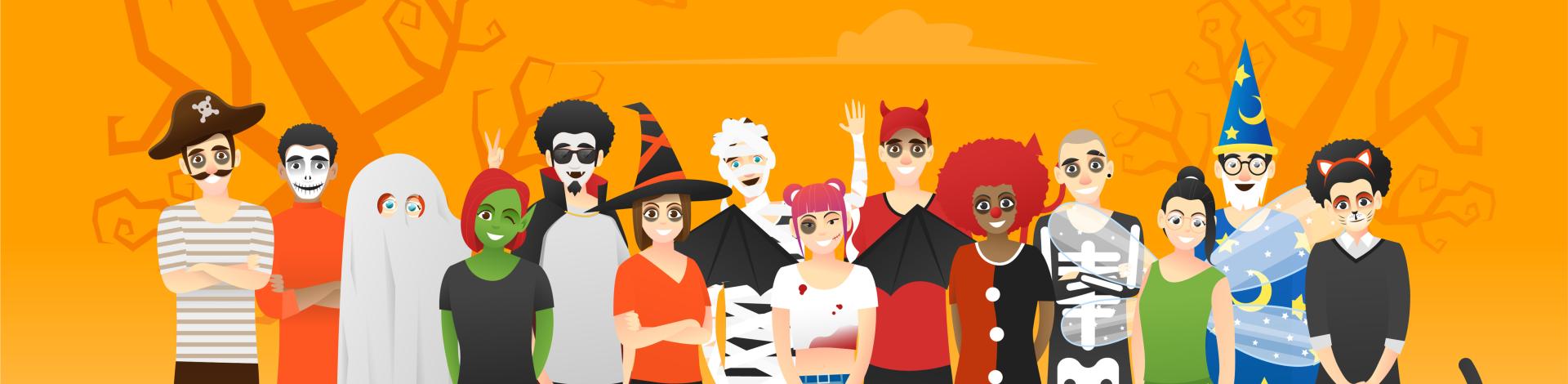 group of teens in Halloween costume