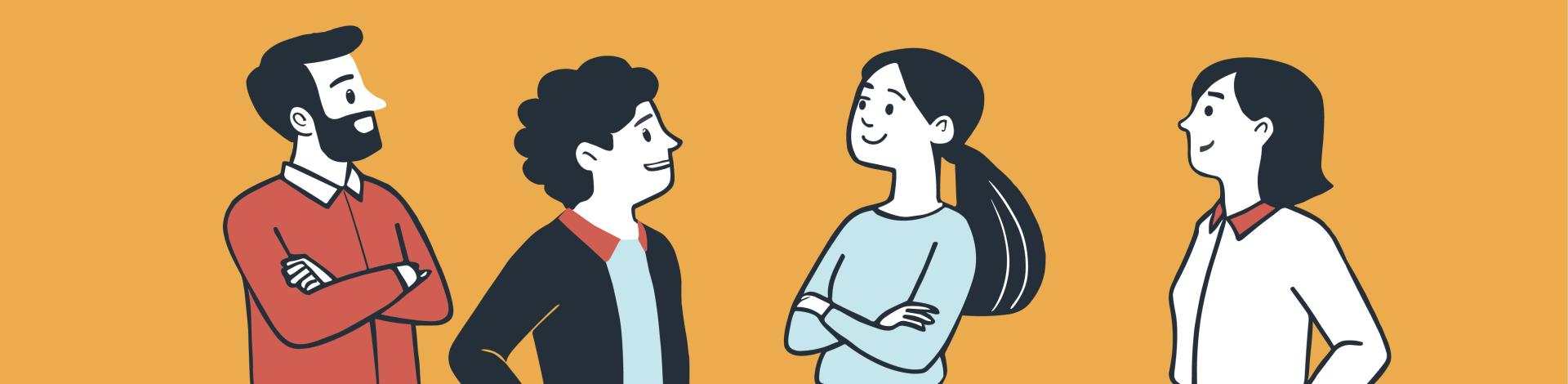 illustration of four adults talking to eachother
