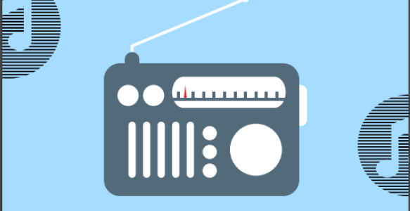 Illustration of radio and musical notes