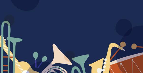 jazz musical instruments on blue background