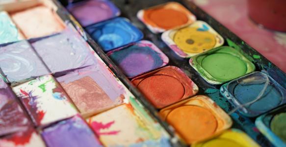 A box of watercolour paints.