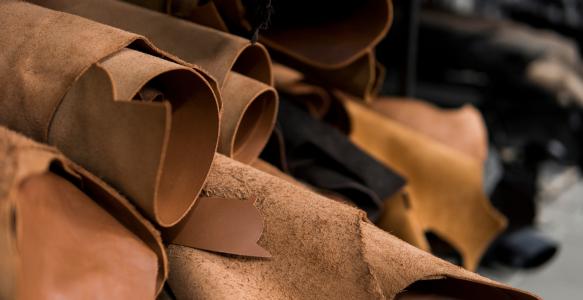 Different pieces of leather in a rolls.