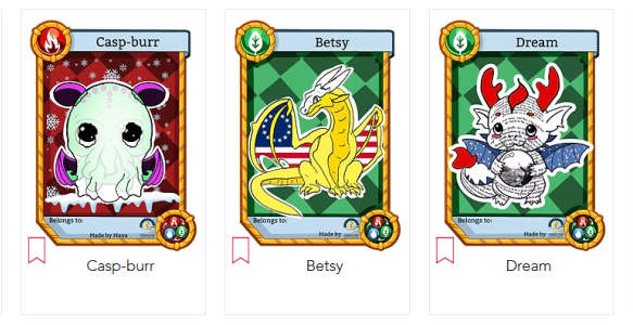 a set of cards with cartoon dragons on them