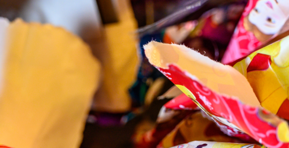 close up of holiday wrapping paper