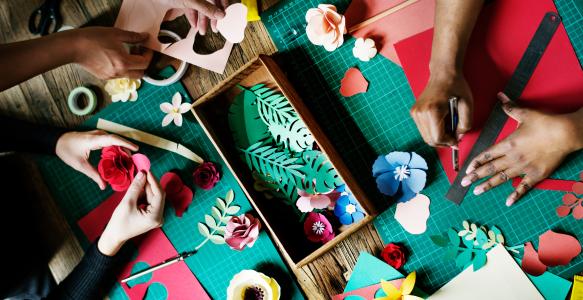 People Making Paper Flowers 