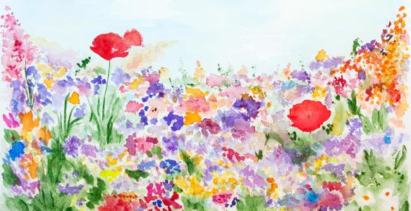 Summer flowers in the garden watercolor hand-painted