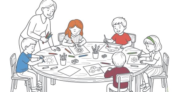 Group of young students art