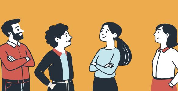 illustration of four adults talking to eachother