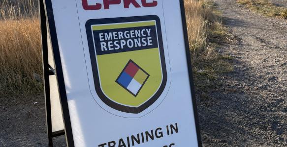 CPKC Emergency Response Exercise Signage indicating a Training Exercise Today in Aldersyde