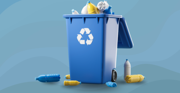Recycling bin on blue background