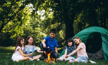 group-kids-camping-in-forest-by-bonfire-with-marshmellows