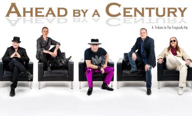 a band on black chairs on a while background