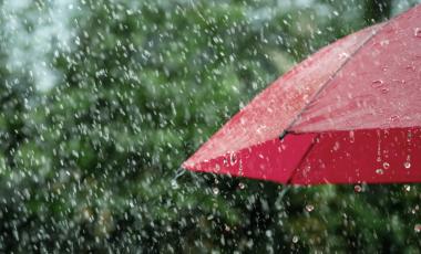 Rain with red umbrella