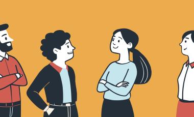 illustration of four adults talking to eachother
