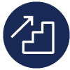 Icon with stairs and arrow point up to indicate opportunities for advancement in career