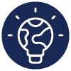 Icon with world in a light bulb indicating environmental initiatives