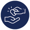 Icon showing hands giving a heart to show giving back to community