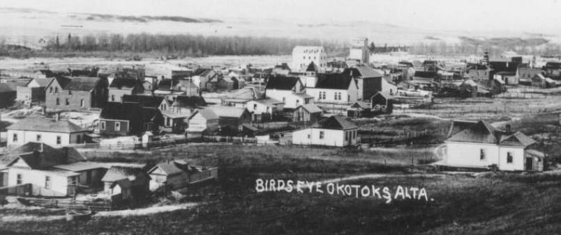 Black and white photo of Okotoks taken in 1912.