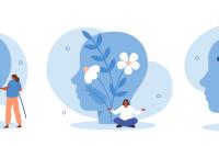 three drawn heads on a white background