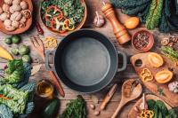 arious vegetables and cooking pot