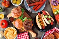 A spread of food from a BBQ