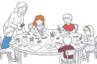 Group of young students art