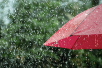 Rain with red umbrella