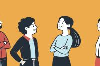illustration of four adults talking to eachother