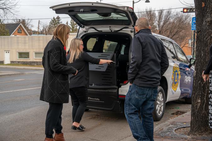 Back of transit van demonstrating wheelchair ramp