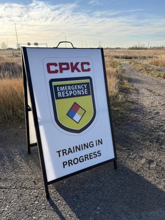 CPKC Emergency Response Exercise Signage indicating a Training Exercise Today in Aldersyde