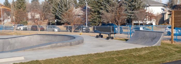 Wide angle shot of newly opened all- wheel skate park in Howard Park