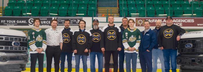 Team from Infinity Paving, Okotoks Rec Centre and Okotoks Oilers at Infinity Paving Naming Announcement