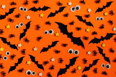 brightly-orange-surface-are-lined-with-many-decorative-bats-asterisks-puppet-eyes