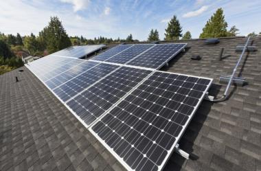 solar panels on residential roof on a sunny day