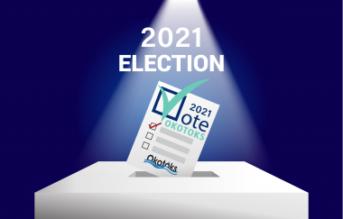 Election ballot box with Okotoks 2021 vote ballot